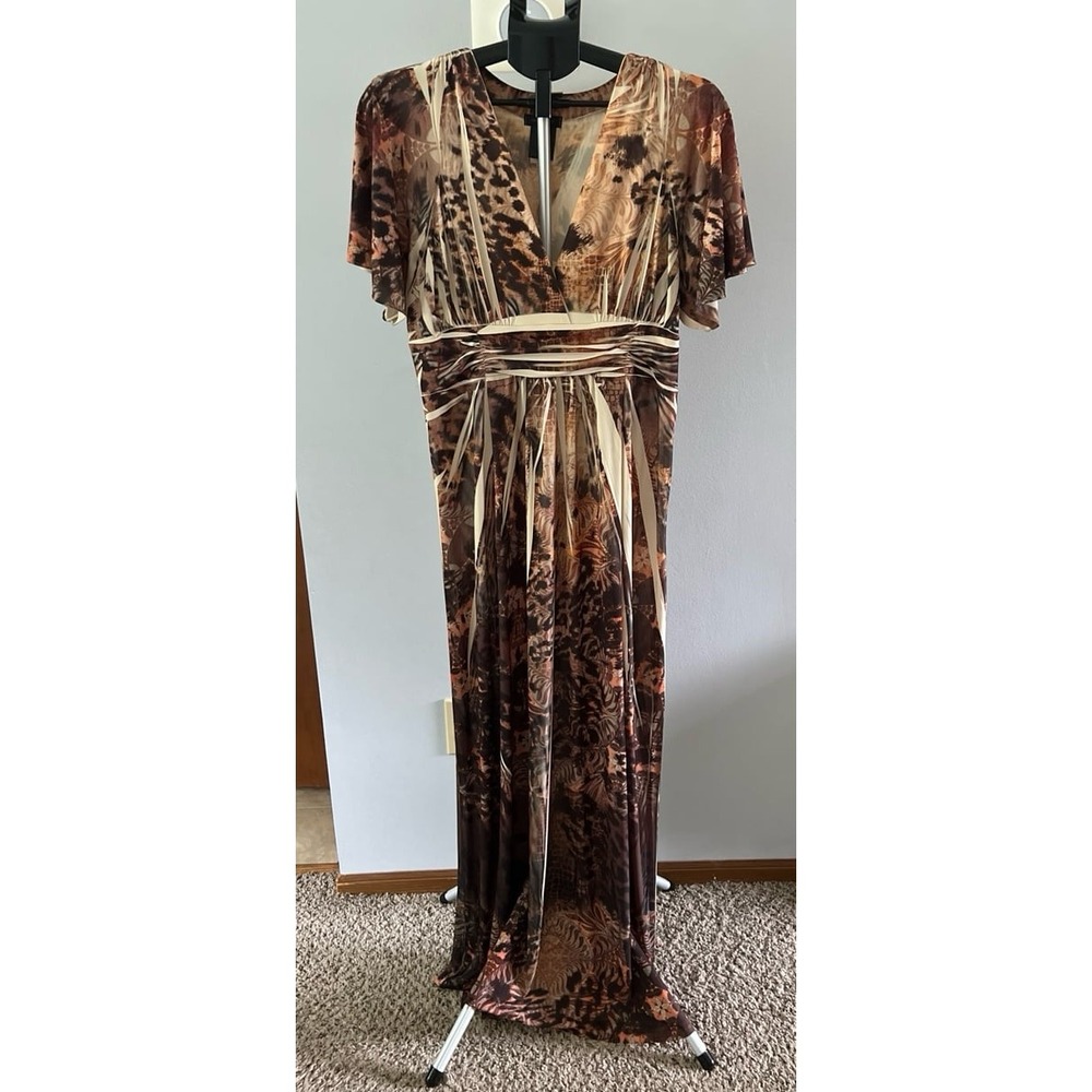 Sam‎ & Max Women's Brown Multicolor short sleeve v neck maxi dress size X-Large